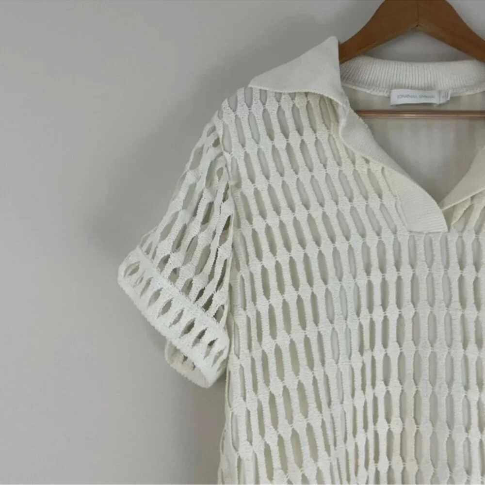 Jonathan Simkhai Rossi Net Knit Overlay Polo Shirt in White Size Small - Picture 5 of 5